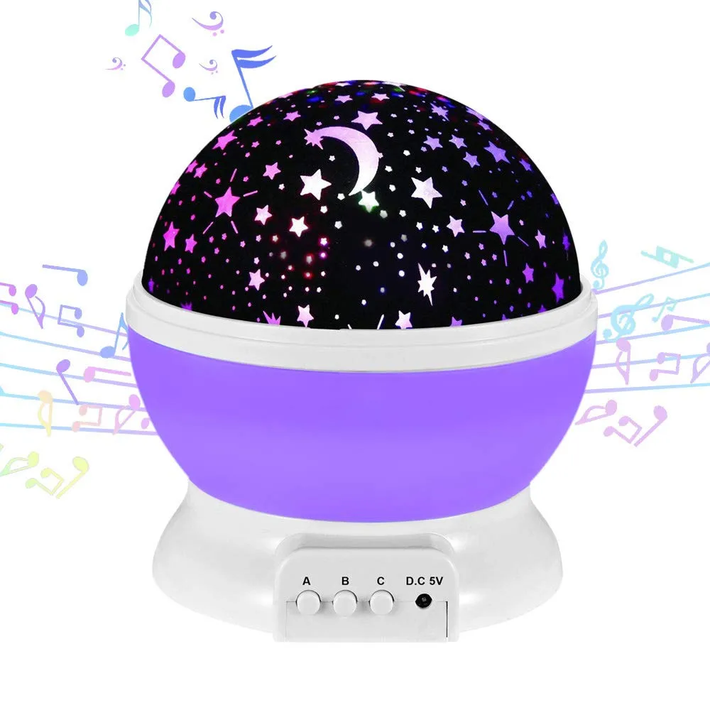 Музыка 360 градусов вращающийся Ночной светильник, Bluetooth, Star светильник Перезаряжаемые, детское платье на день рождения, день Рождественский подарок цветная(RGB - Испускаемый цвет: Фиолетовый