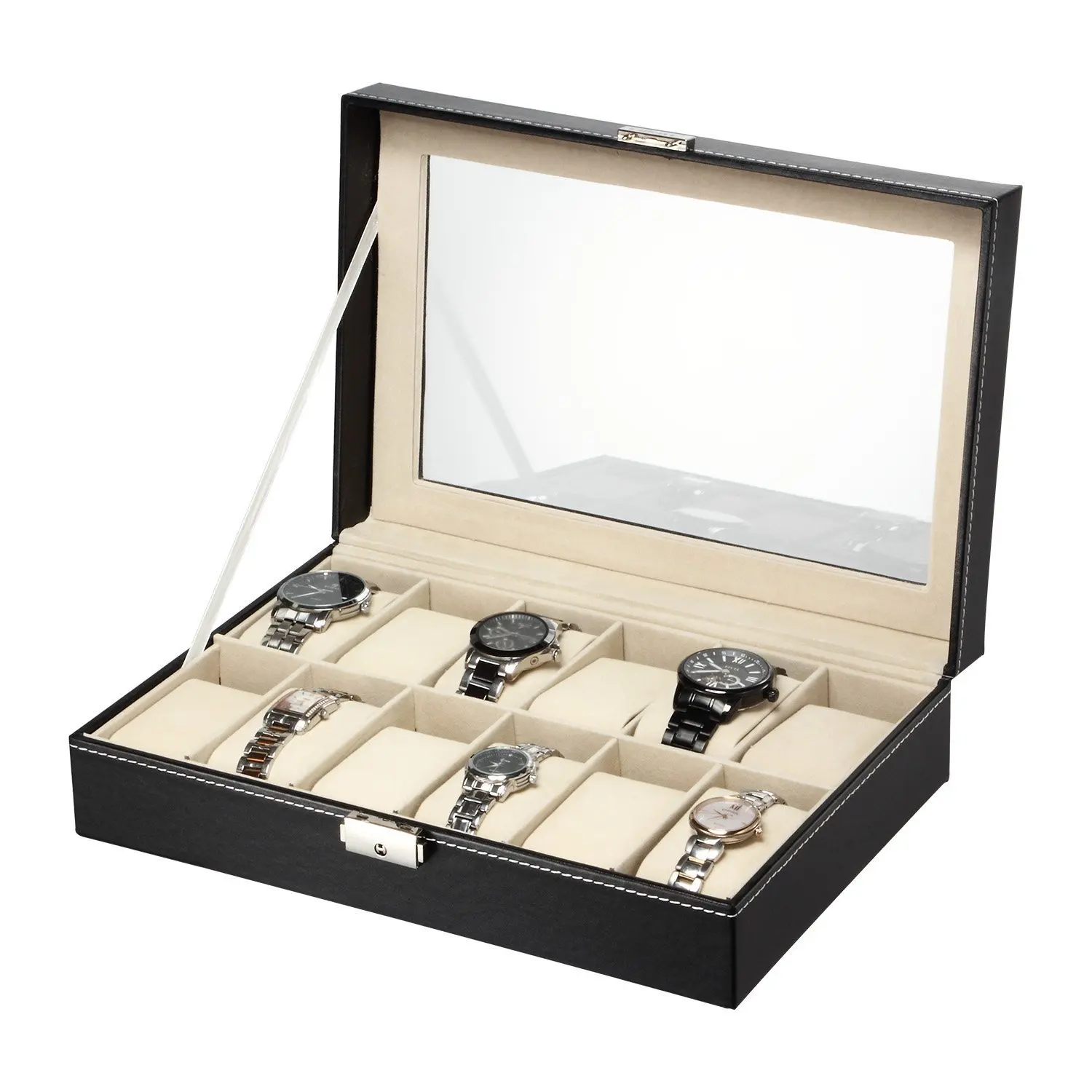 

Word Lock 12-Bit Watch Box PU Leather Watch Packaging Storage Box Display Box Window Display shou biao xiang