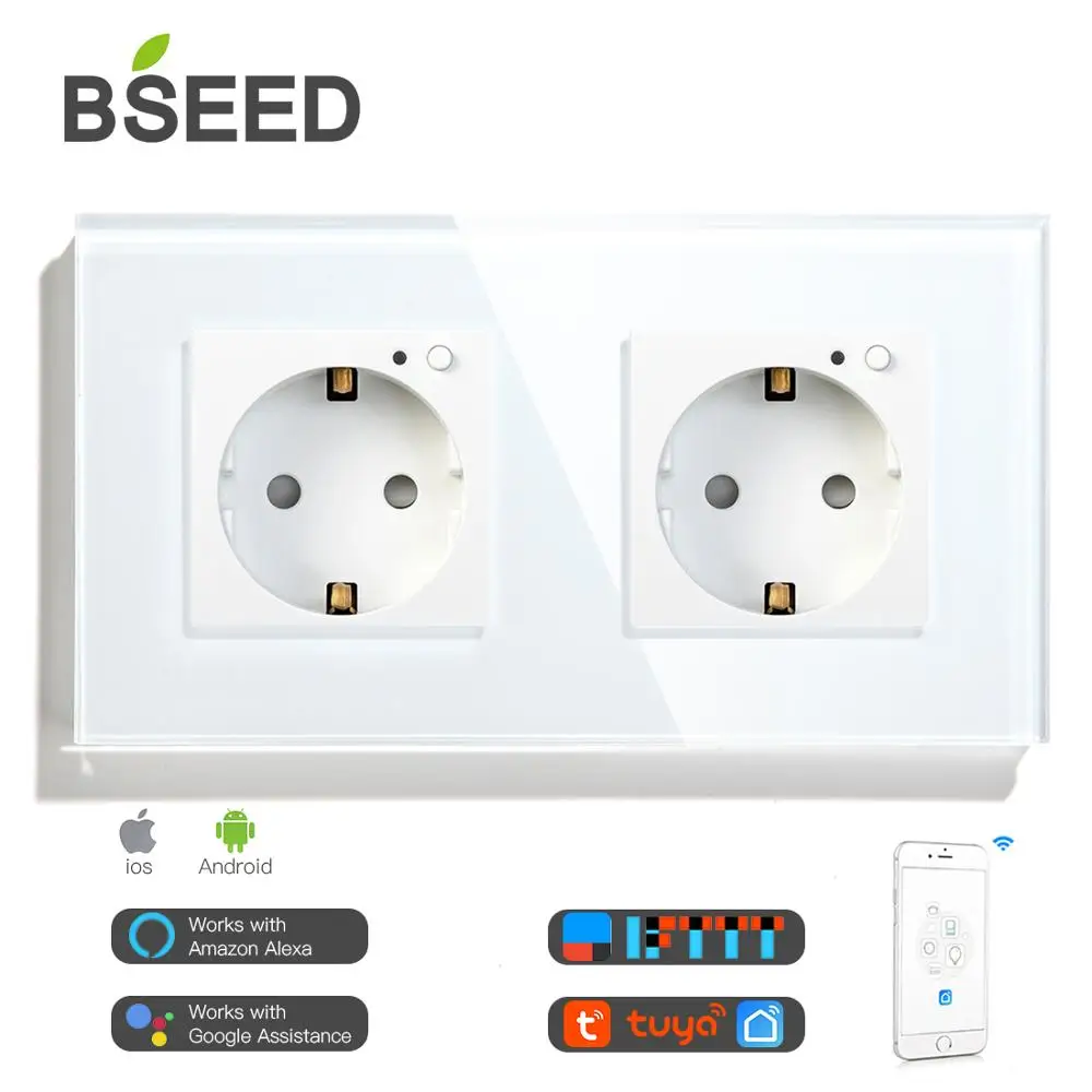 BSEED умная Wifi двойная розетка стандарт ЕС работает с Tuya настенная белая черная