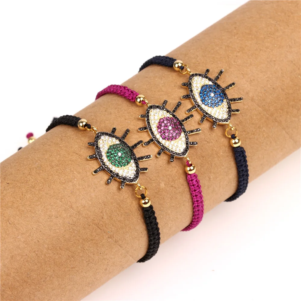 2020 Spring New Bohemian Style Braided Rope Chain Micro-paving Zircons Evil Eye Charm Bracelets for Girls Free Dropshipping