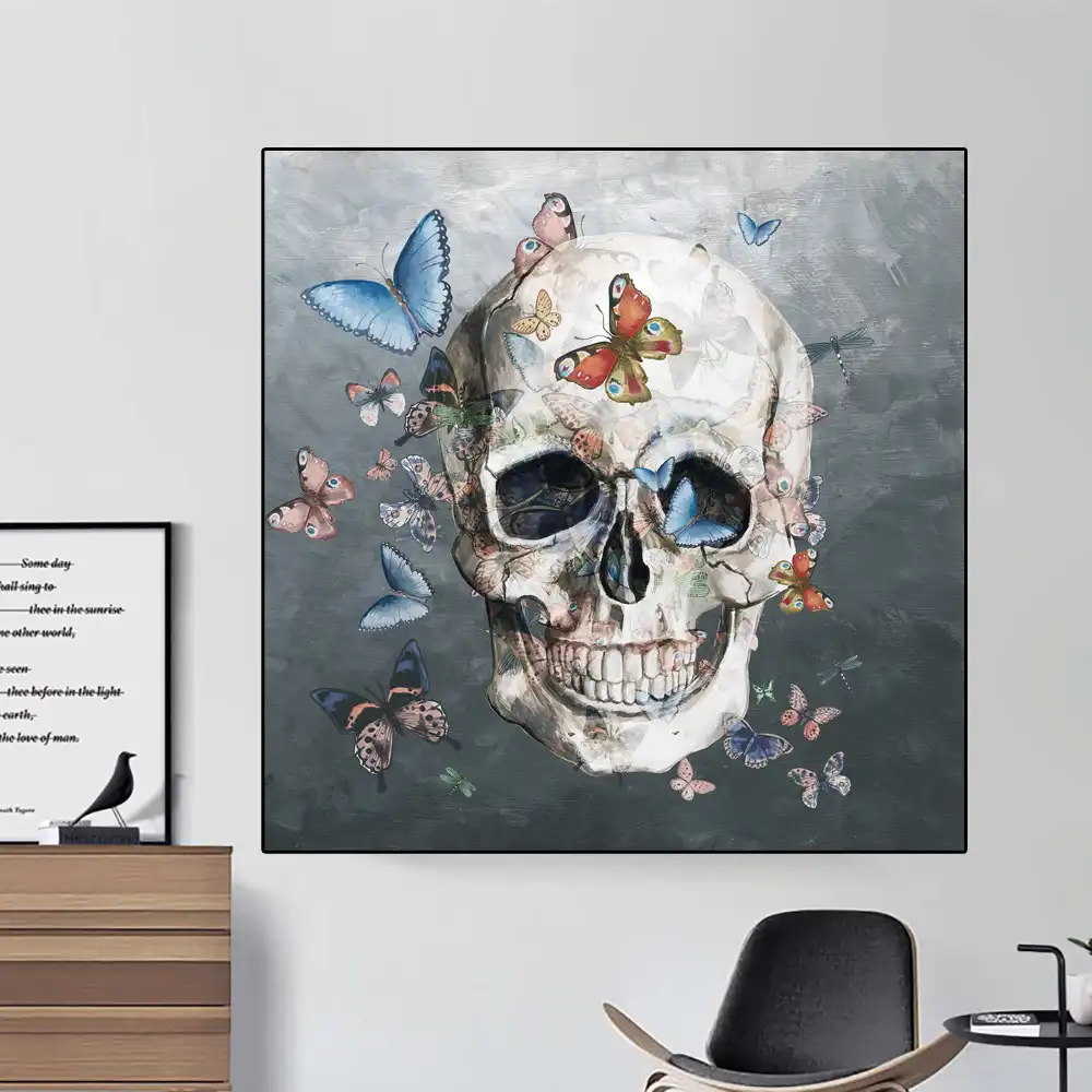 Halloween Esqueleto Decoracion Pared Arte Horror Mariposa Feliz