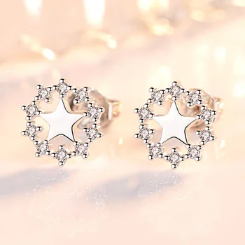 

Simple Korean 925 Sterling Silver Hollow Shiny CZ Zircon Star Stud Earrings for Women Girls Jewelry pendientes oorbellen brincos
