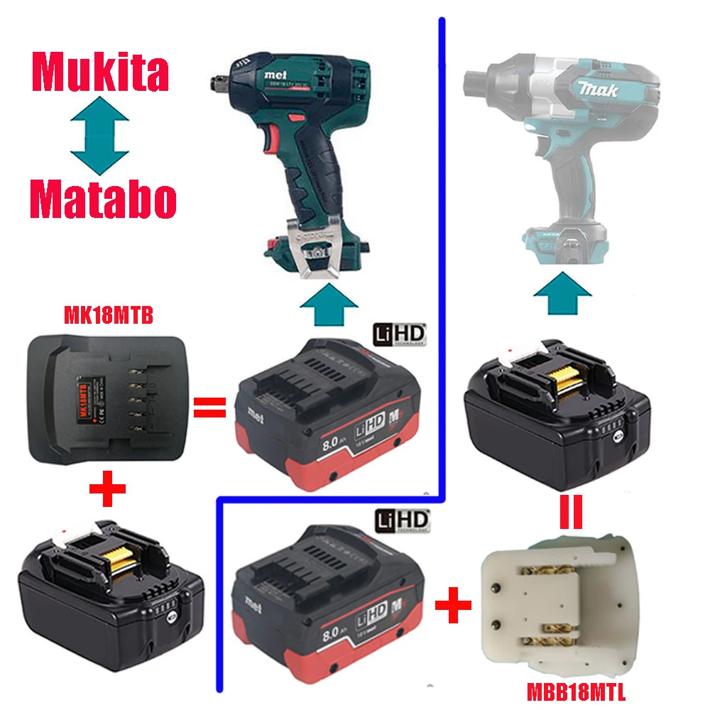Electric Power Tool Adapter Converter Mk18mtb Makita Battery To Metabo Tool Mbb18mtl Metabo Battery To Makita Tool Power Tool Accessories Aliexpress
