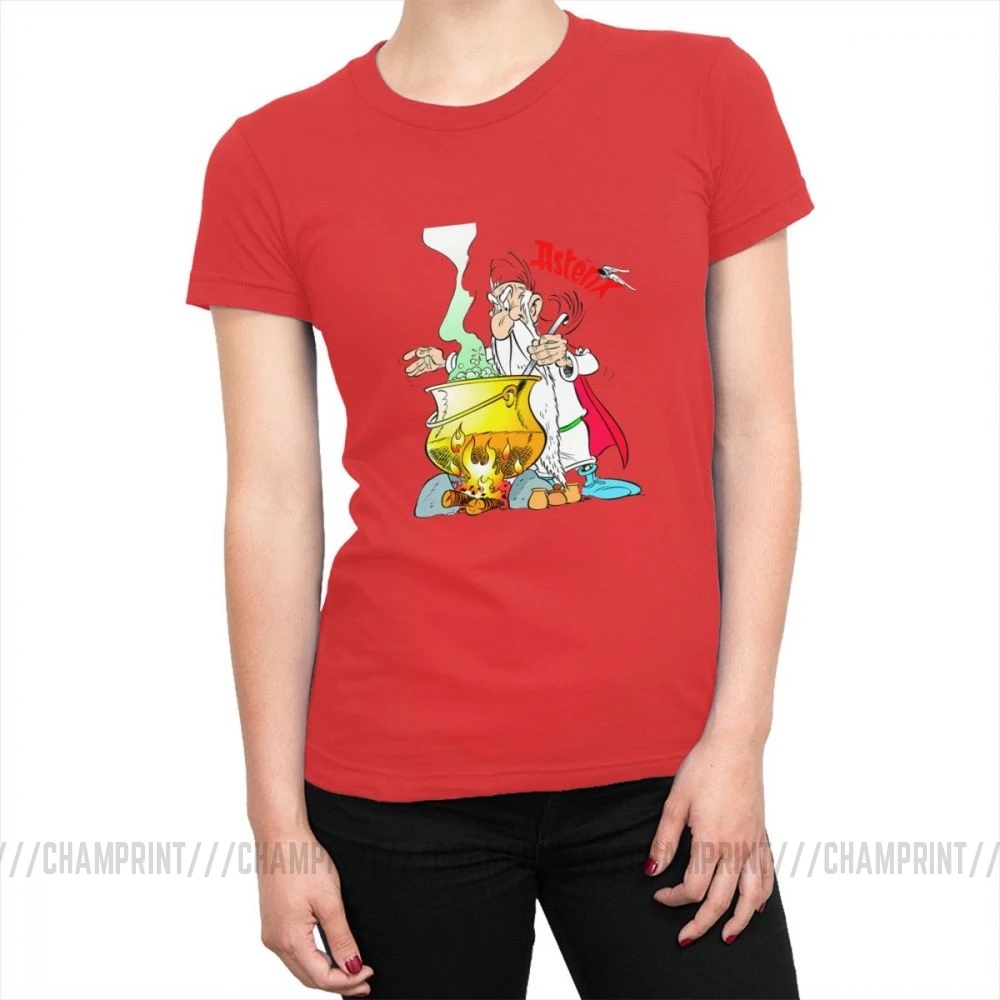 Астерикс и Обеликс женская футболка Panoramix Getafix Asterix Comics футболка Топы Harajuku футболки для женщин Винтажная одежда - Цвет: Красный