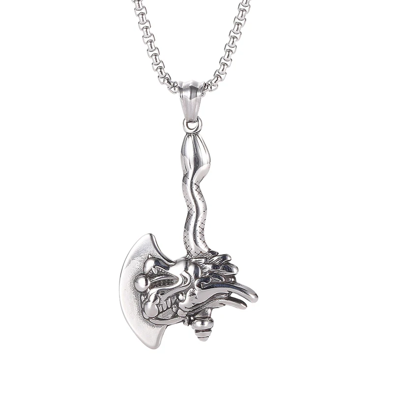 

Domineering Dragon Axe Pendant Necklace Stainless Steel Animal Necklaces Personalized Jewelry for Men SP0428