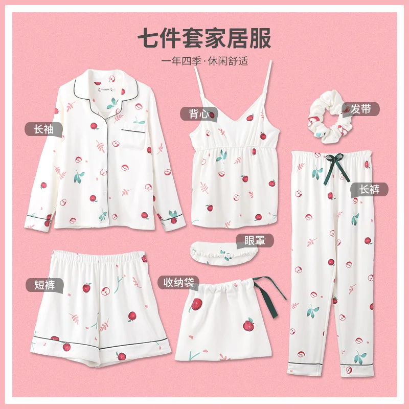

Seven Sets Pajamas Women's New Style Summer Thin Section Pure Cotton Suspender Shorts Sweet And Sexy Loose-Fit Spring And Autumn