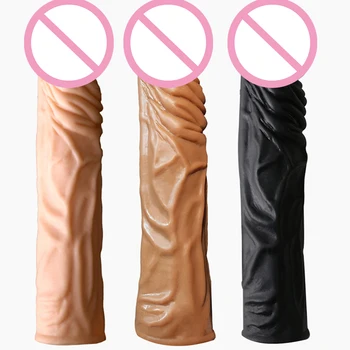 Highly Elastic Penis Extender Sleeve Reusable Silicone Condoms Delay Ejaculation Penis Massage Erotic Toys Intimate Goods 2