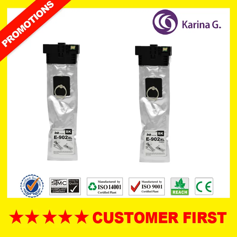 2PCS Black Совместимый для Epson T902 T902XL пигментный картридж для Epson WorkForce Pro WF-C5210/WF-C5290/WF-C5710/WF-C5790 и т. Д - Цвет: 2PCS Black