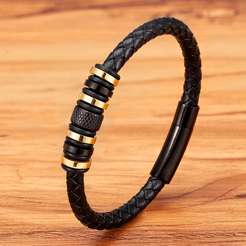 Leather Bracelet XQNI Simple Combination Small Accessories Stainless Steel Men's Leather Bracelet Male Jewelry Surprise Gift
