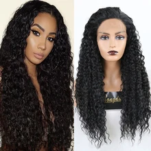 RONGDUOYI, боковая часть, черный, кудрявый, длинный синтетический парик на кружеве, высокая температура, волоконные волосы, бесклеевые, косплей, кружевные парики для женщин