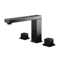 อ่างล้างหน้าก๊อกน้ำอ่างล้างหน้าก๊อกน้ำสีดำทองเหลือง3หลุมคู่หรูหรา Bathbasin อ่างอาบน้ำ Tap Cold Mixer น้ำ 6