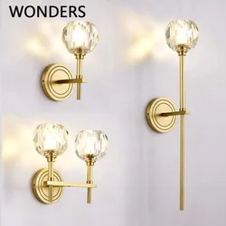 Applique murale à LED en cristal et laiton, style nordique, Simple, pour chambre à coucher, salon, couloir, 1 ou 2 têtes 