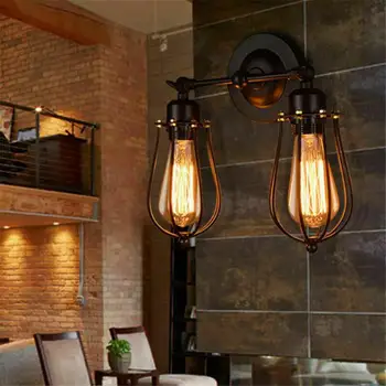 

Industrial Vintage Style LED Double Wall Lamp Cage Adjustable Iron Wall Light Lampshade For Bedroom Aisle Light Stairs
