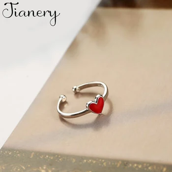 

JIANERY Romantic Boho 925 Sterling Silver Red Heart Rings for Women Christmas Gift Statement Jewelry Anillos Mujer