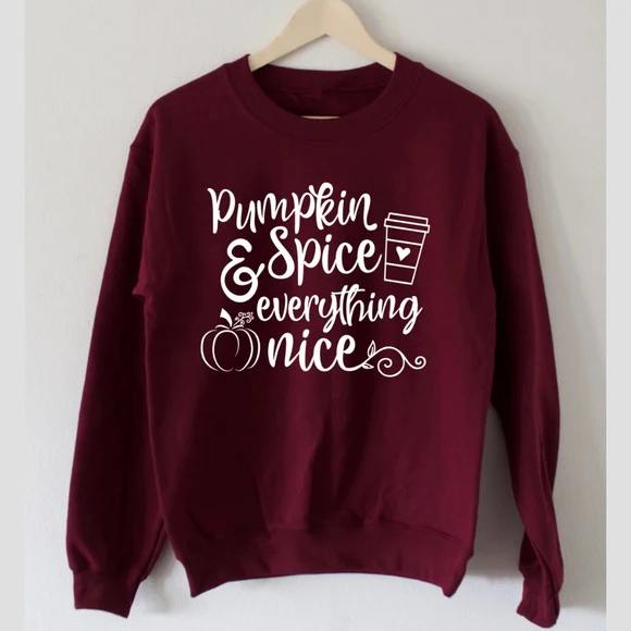 Pumpkin Spice Sweatshirts Jumper with Sayings slogan quote Halloween holiday gift quote pullovers graphic funny pure cotton top