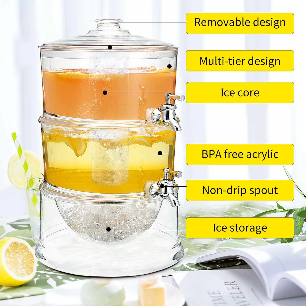 #Special Offers New 2 Layers Juice Dispenser Cold Drink Lemonade Beverage Cooler Holder 2 Taps Plastic Container Kitchen Barware Party Bar Tool