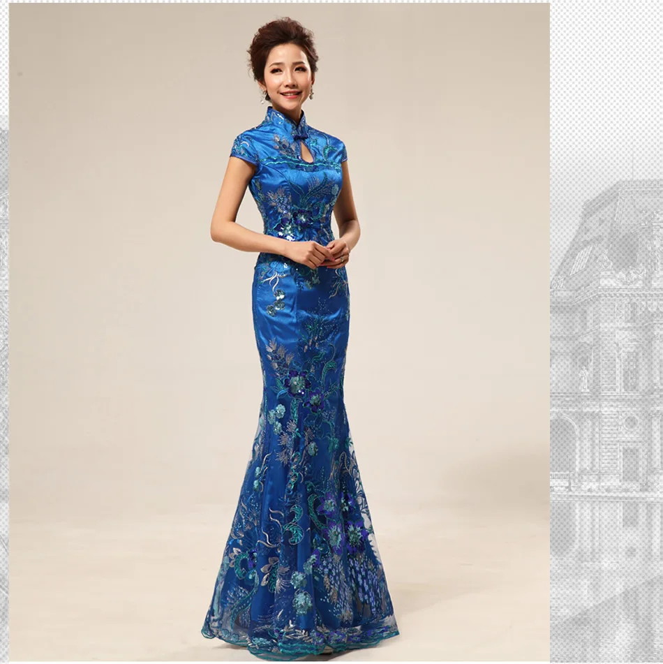 Modern Chinese Traditional Dress Qipao Red Lace Bride Vintage Cheongsam