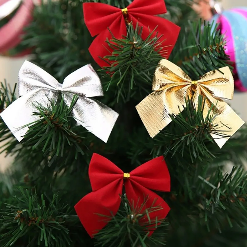 Рождественские банты, украшения на елку, бантики на елку, красное золото, серебро, украшение на елку, Рождественское украшение, Z5