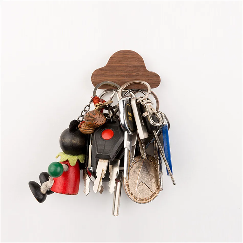 

TTLIFE Wooden Key Hooks Cloud-shaped Wall Mounted Beech/Black Walnut Magnetic Creative Holder Keychain for Home Office Kitchen