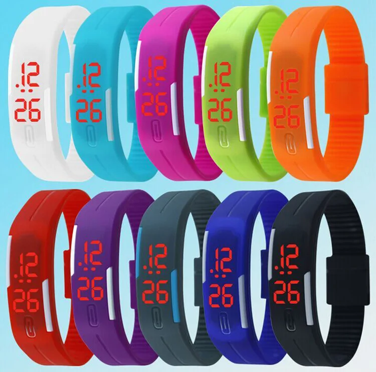 Новые горячие модные светодиодные часы конфетная цветная силиконовая резина с сенсорным экраном цифровые часы, женские мужские спортивные наручные часы с браслетом
