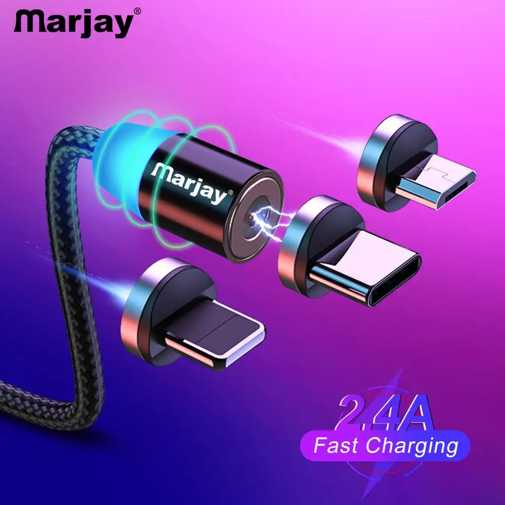 Marjay Магнитный USB кабель 1 м Быстрая зарядка Магнитный Micro Usb кабель для Iphone samsung USB C кабель провод для мобильного телефона