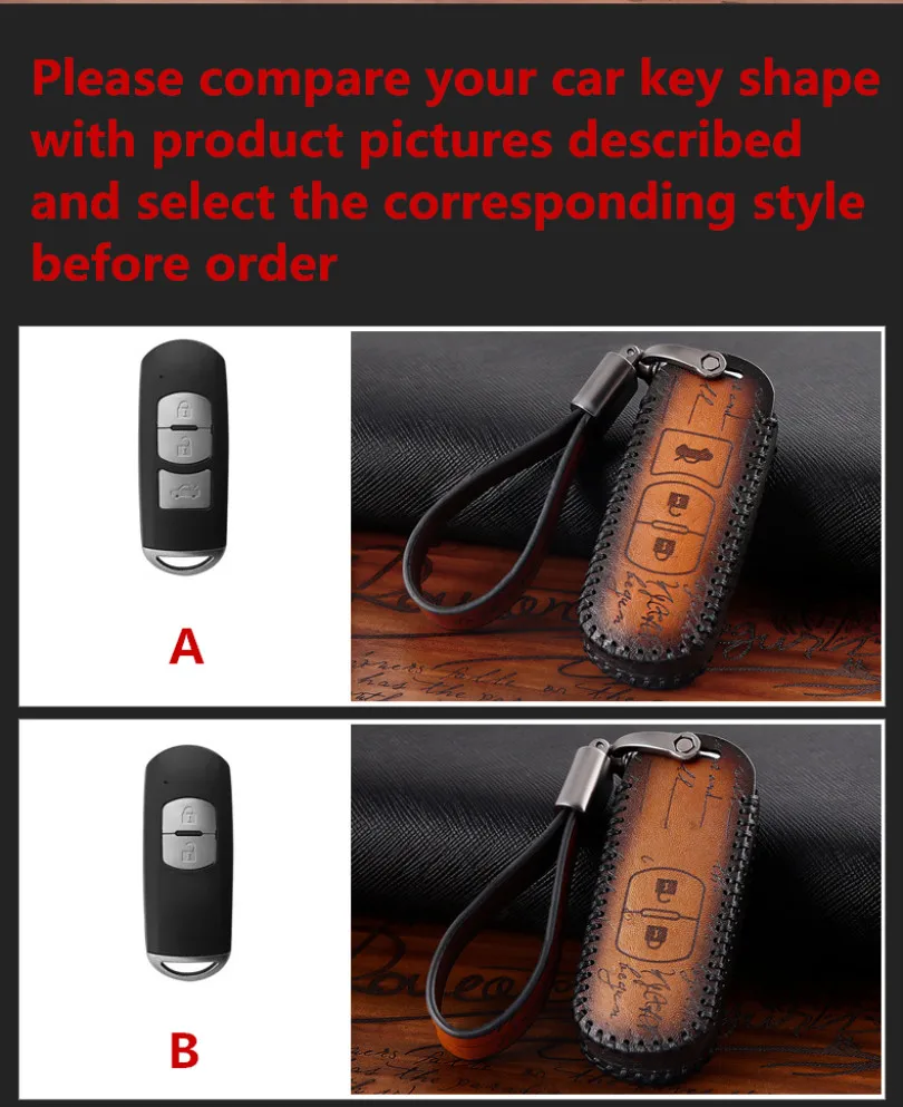 Baratos Accesorios para el coche de cuero genuino Auto Remote Key Case funda soporte piel Shell para Mazda 2 3 5 6 8 CX7 CX5 CX9 MX5 CX4