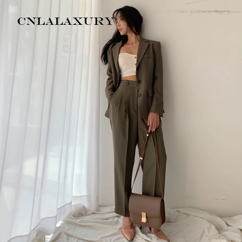 

Two Piece Set 2019 Spring Autumn costume femme Fashion Suit Turn-down Collar Long Sleeve Women Two Piece Outfits suit women