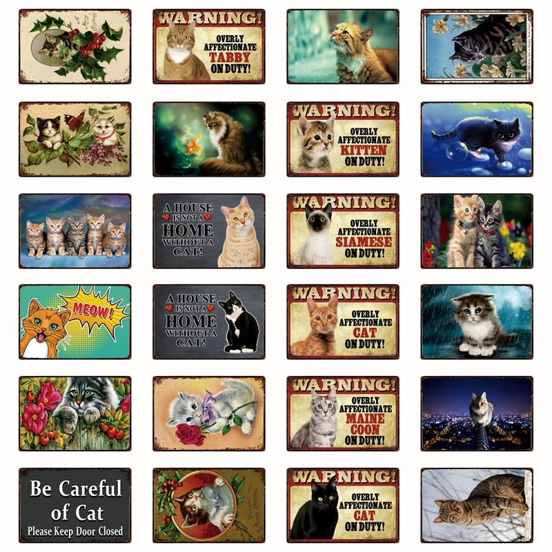

[ Kelly66 ] Pets Careful Of Cat Tabby Siamese Kitten Metal Sign Tin Poster Home Decor Bar Wall Art Painting 20*30 CM Size Dy95