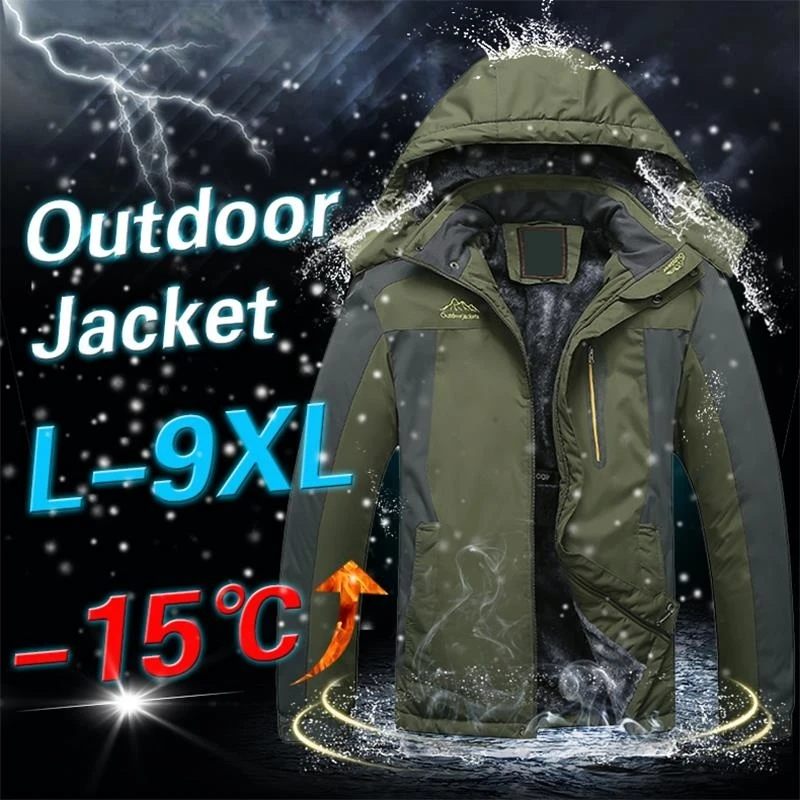 mens quilted jacket Men's Ski Jacket Winter Waterproof Windproof Warm Coat Fleece Thick Outwear Outdoor Mountain Overcoat Removable Hooded Parka 9XL motorcycle jackets for men