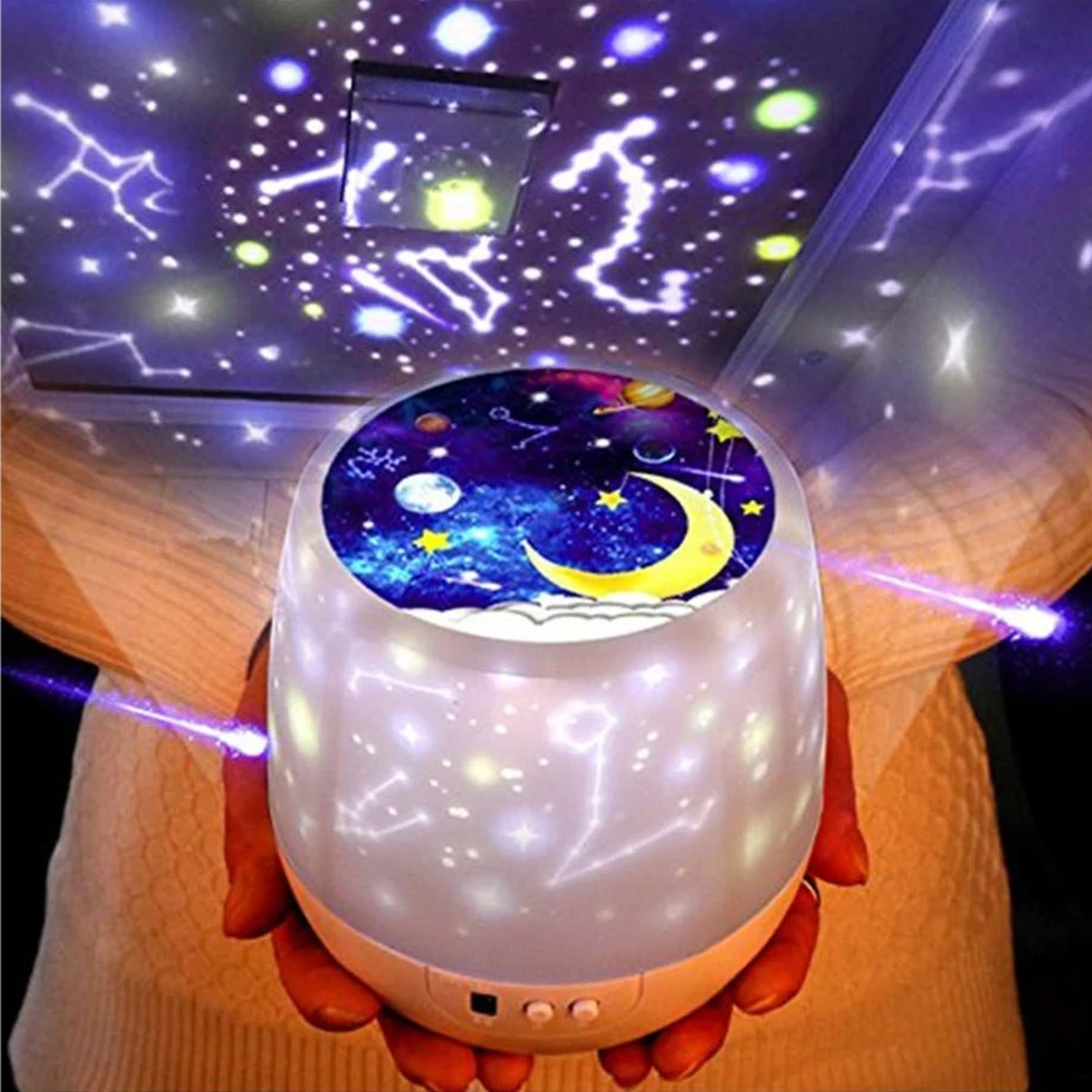 Романтическая звезда Луна проектор звездного неба ночной Светильник Рождественский светильник вращающийся USB Батарея подарками с монетоприемником для Для детей Детские Спальня