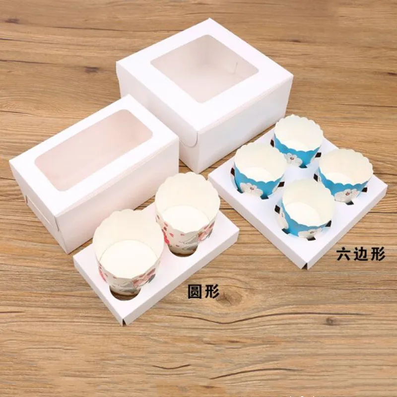 

New DIY 5 pcs 32.5x25x9cm cupcake box with window White Brown kraft paper Boxes Dessert Mousse box 12 Cup Cake Holders