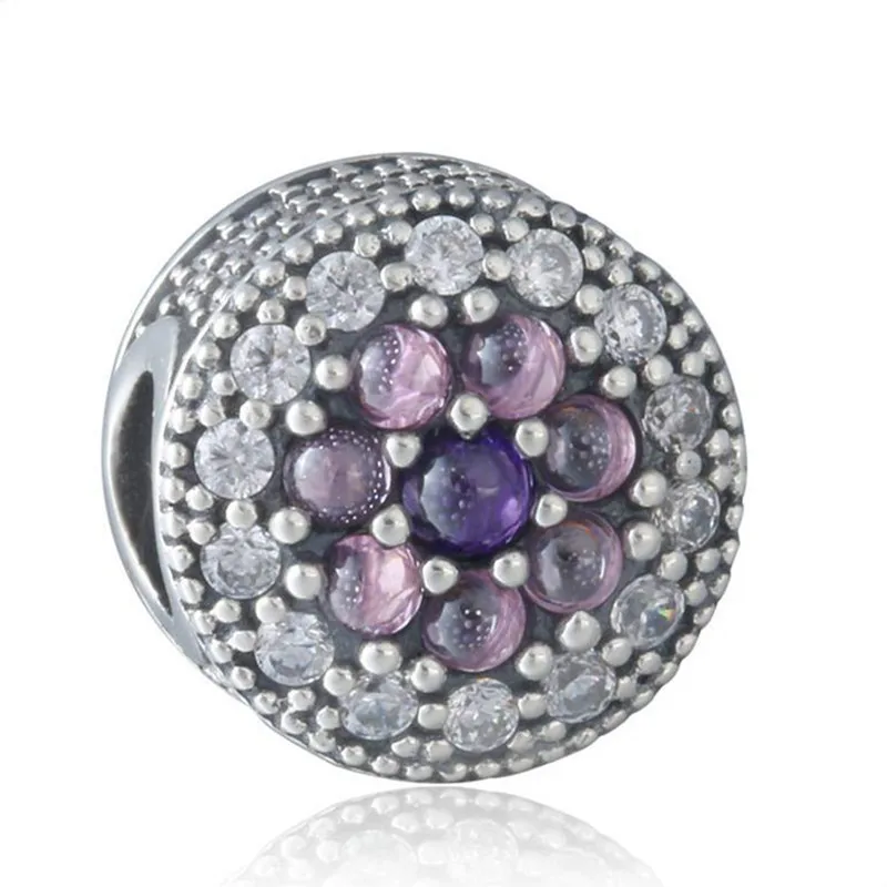 

Подвеска для браслета Pandora шармы Diy Оригинальные 925 стерлингового серебра многоцветные CZ паве ослепительные цветочные бусины