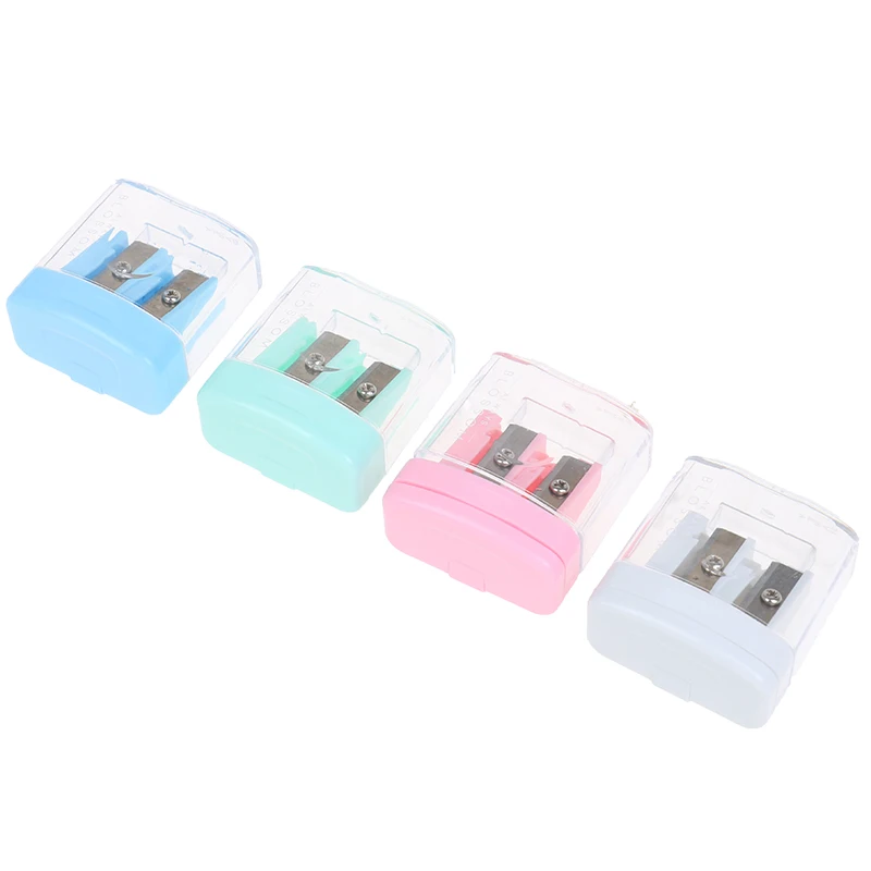 Pencil Sharpeners Double Holes Plastic Candy Color Transparent Standard Pencil Cutting Machine Color Randomly