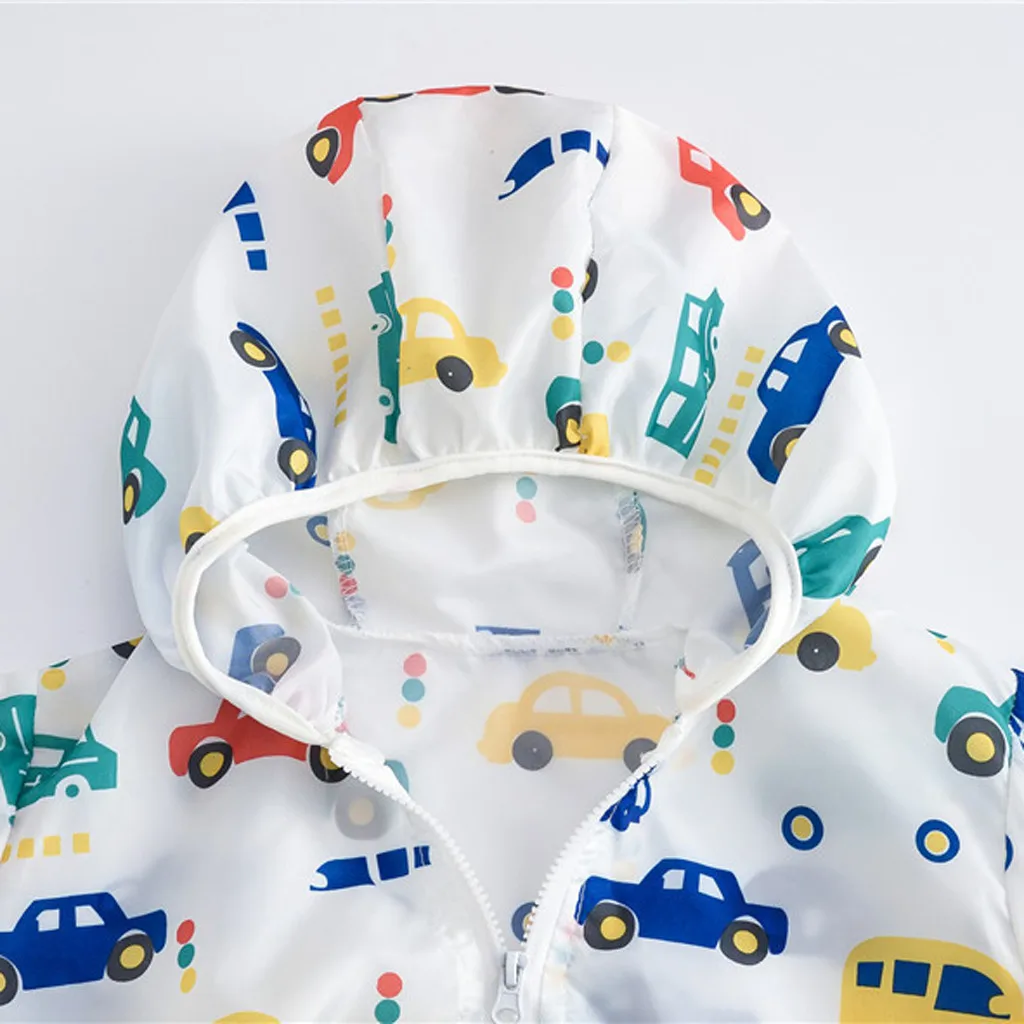 1-5Y Baby Jackets Summer Sunscreen Toddler Kids Baby Grils Boys Jacket Long Sleeve Cartoon Print Zipper Hooded Outerwear Clothes baby jacket