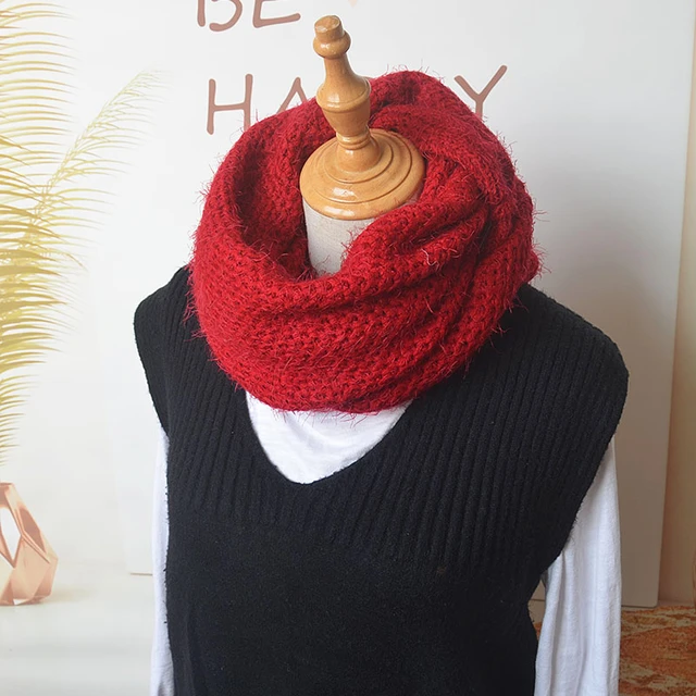 Knitted Snood Scarf for Women Chunky Circle Ring Scarf Loop Foulard Brown  Warm Soft Red Infinity Top Designer New Fashion - AliExpress