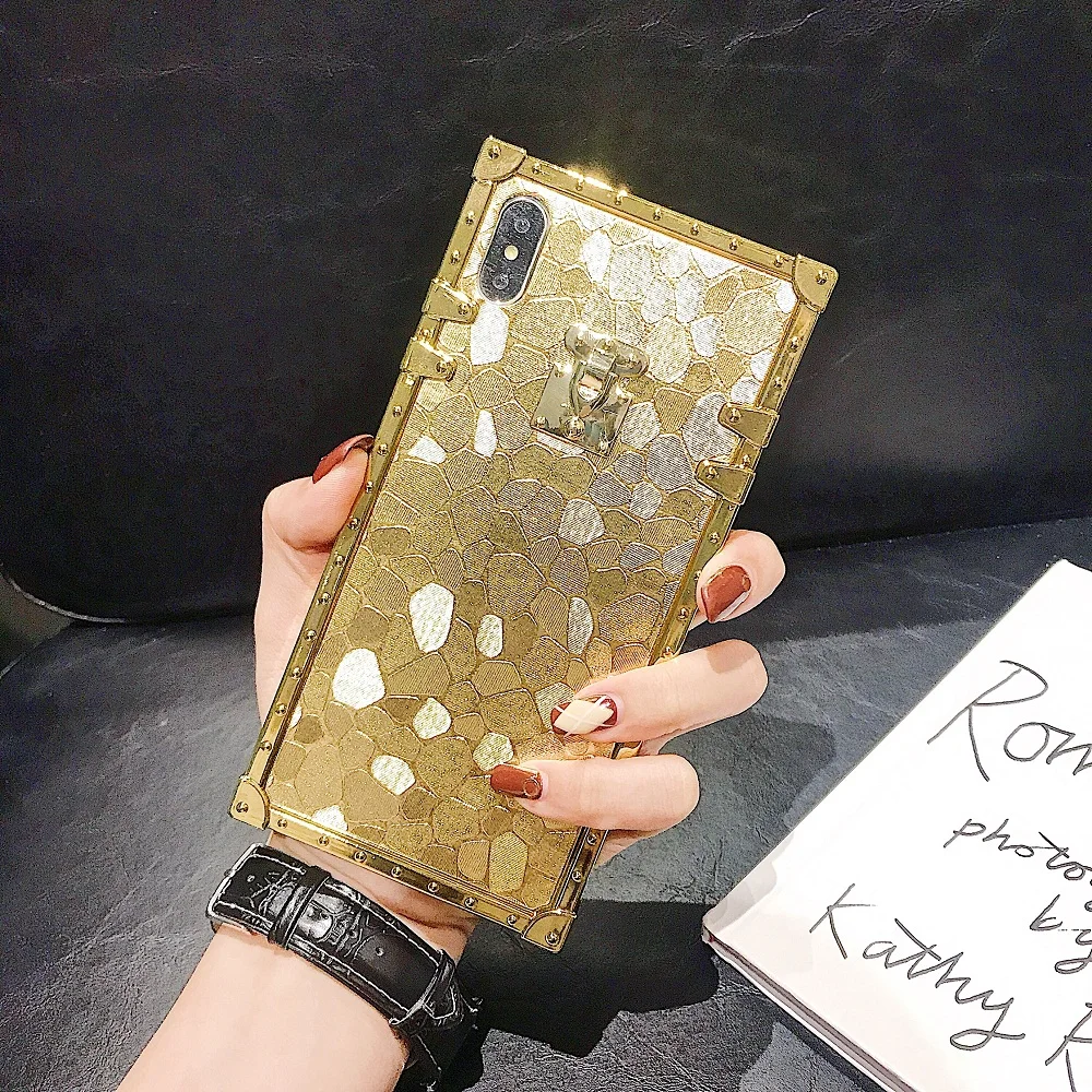 Hot 3D Luxury Square Gold Glitter Case for iphone 11Pro X XR XS MAX 7 8 15 Pro Max 14 Plus For Samsung Galaxy S10 S9 Back Cover