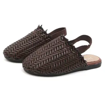 

Summer New Children's Sandals Girls PU Leather Flat Korean Ins Super Fire Kids Shoes For Boys Woven Baby Toddler Casual Sandals