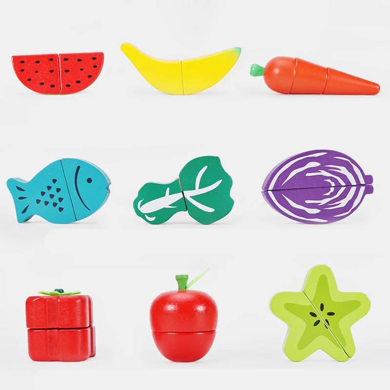 Kids Educational Wooden Kitchen Toys Set Pretend To Play Cutting Fruits Vegetables Cooking Food Simulation Kitchen Toys Children