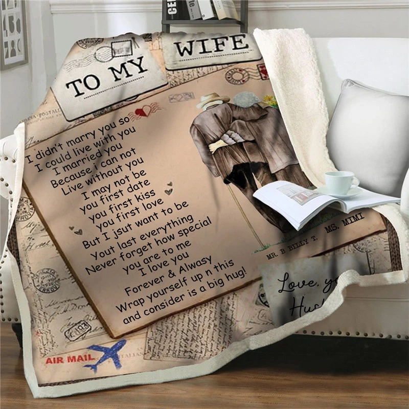 

Express Love Letter To My Wife 3D Printed Flannel Blankets Soft Warm Throw Blanket For Beds Sofa Home Textiles Couch Quilts Gift