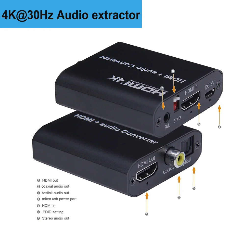 HDMI 2.0 Audio Extractor, Tendak HDMI to HDMI with Optical SPDIF + 3.5mm  Stereo + RCA L/R Audio Adapter Converter with Volume Control Support  4K@60Hz