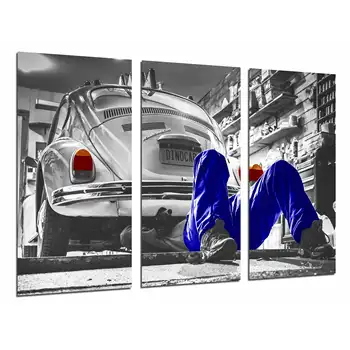 

Vehicle vintage volkswagen beetle, photo print on wood, modern picture decorative 26594