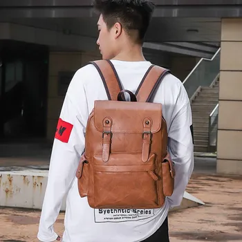 

Back Pack Menbackpacks Wholesale Men's Backpack Fashion Korean Backpack Leisure Bag Business Laptop Bag PU Black Bag Bagpack