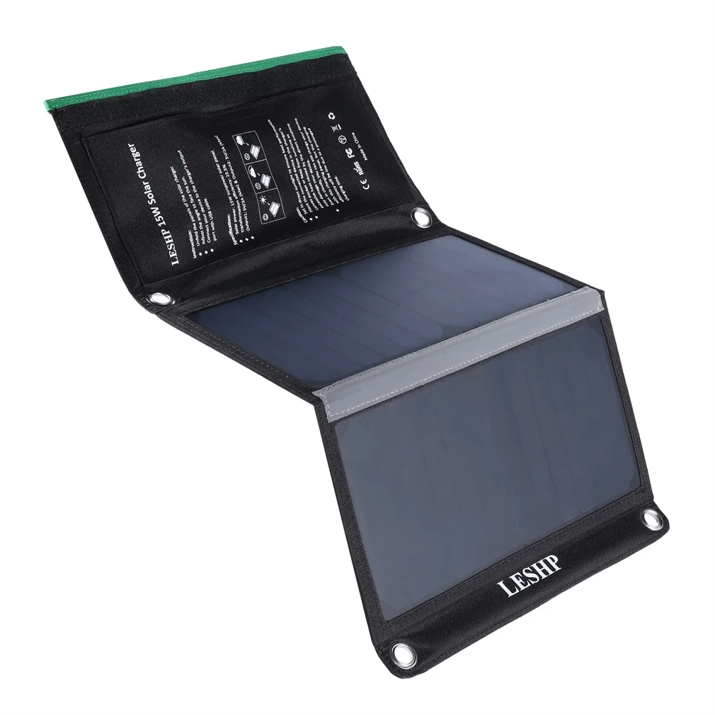 

15W Solar Charger with Dual USB Charger High efficiency Solar Panel Cell for Smartphones Tablets Any USB Devices