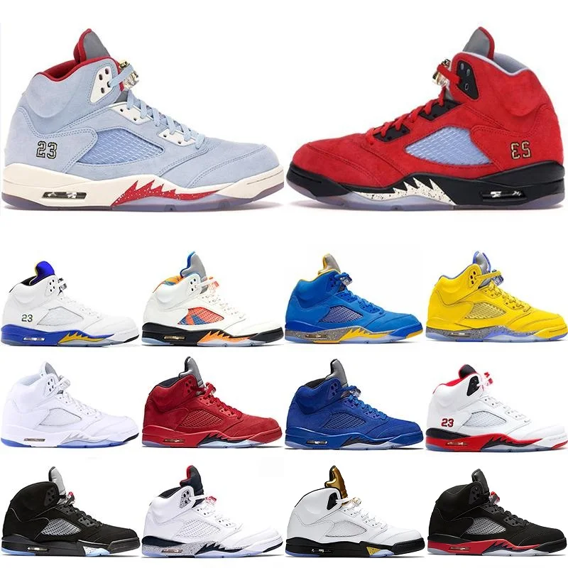 

Trophy Room 5s Ice Blue Men Basketball Shoes 5 Laney Yellow Bred Red Suede White Cement Metallic Black Designer Sport Sneaker