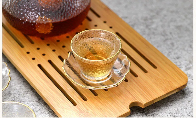 Чайная чашка из золотистого стекла с ободком из золотистого стекла в японском стиле, аксессуары для кунг-фу, зеленые чайные чашки пуэр, китайская чайная чаша, чайная посуда, набор