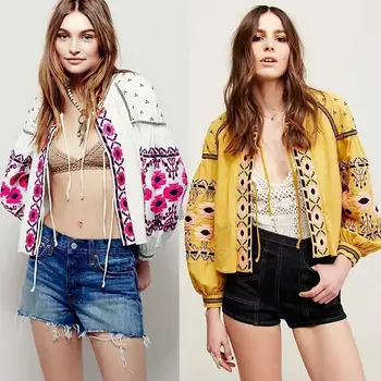 

YAMDI hippie chic short basic jackets brand clothing 2020 boho bomber jacket floral emboridey sleeves tassle jacket women outwea