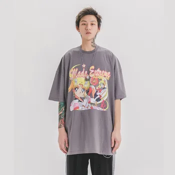 

Men Women Couple Cartoon Print Streetwear Hip Hop Loose Short Sleeve Casual Tees Shirts Male Summer Oversize T-shirt