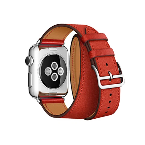Для Apple Watch Series 5 4 3 2 1 44/40/42/38 мм подолом логотип на застежка из кожи Swift двойной один за туром ремешок для наручных часов iWatch - Цвет ремешка: Red