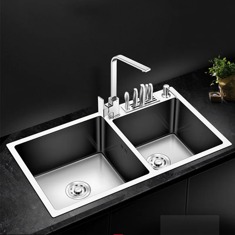 

304 Kitchen Stainless Steel Sink Knife Rest Multi-Kinetic Energy Handmade Double Basin Wash Dishes Washing Basin Stainless Steel