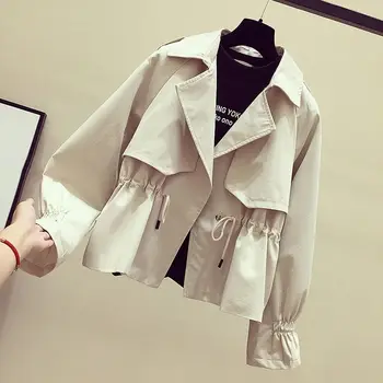 

New products in spring 2020! Women's short trench coat casual belt trench coat retro large double-breasted trench coat